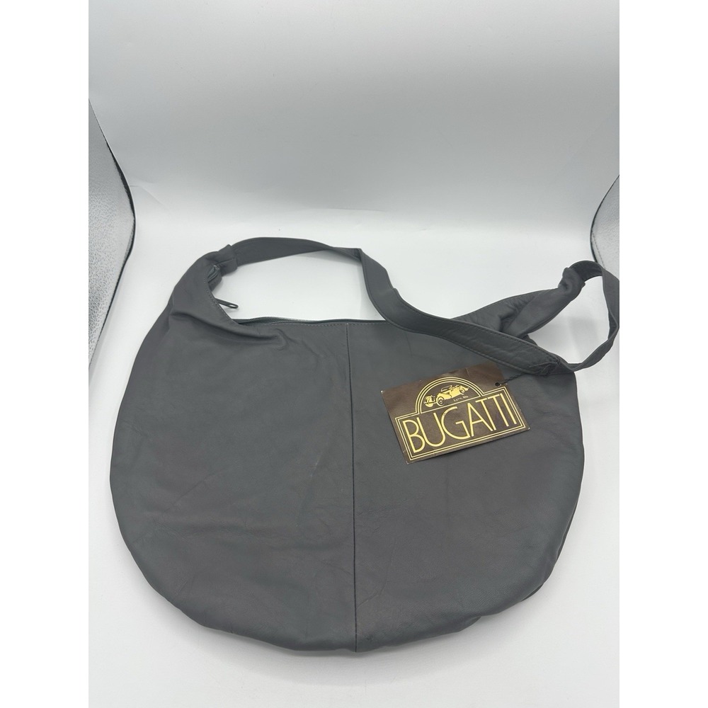 Bugatti Genuine Leather Hobo Shoulder Bag Gray Vintage Y2K USA Made NWT